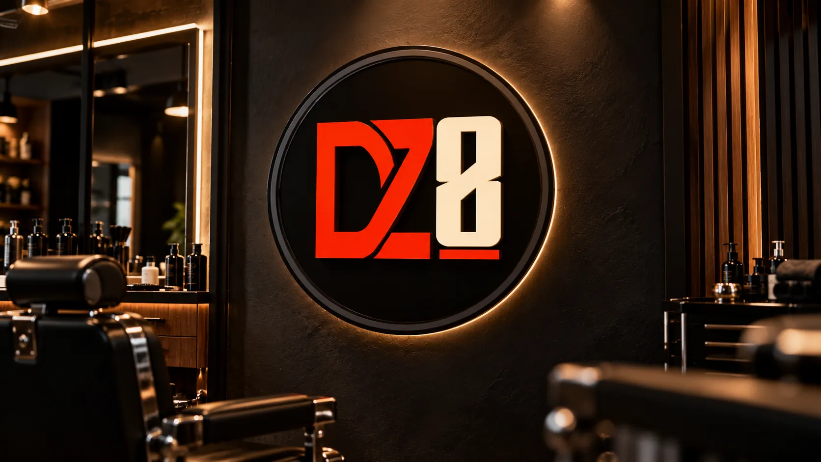 DZ8 Barbearia storefront with its illuminated logo